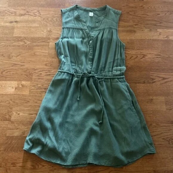 Gap Shirt Dress Sleeveless Button Front Henley Tie Mini Short Army Green Olive S - Picture 1 of 5